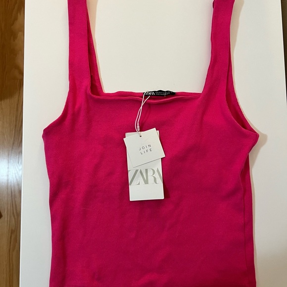 Pink Zara Square Neck Ribbed Crop - Picture 3 of 5